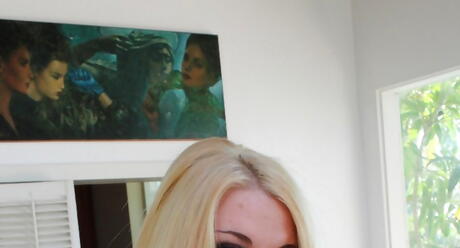 Inviting american blonde milf Sheena Shaw in sexy undies bares big titties and sexy ass 